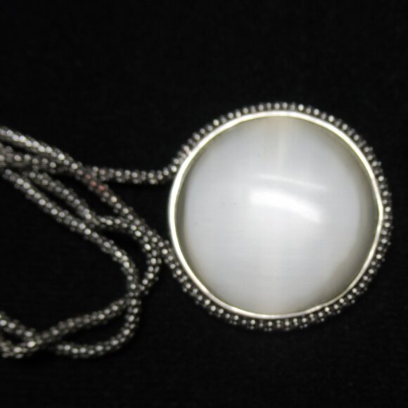 Grey Cat's Eye/Moonstone Cabochon Necklace, Rope chain, adjustable, Lariet - Picture 2 of 14